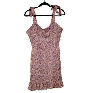 Floral Bra Cup Summer MiniDress with Tie Straps and Ruffle Skirt, Fully-Lined